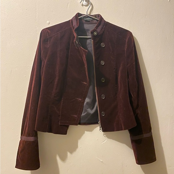 Theory Burgundy velvet Cropped jacket size 10 - Picture 11 of 11